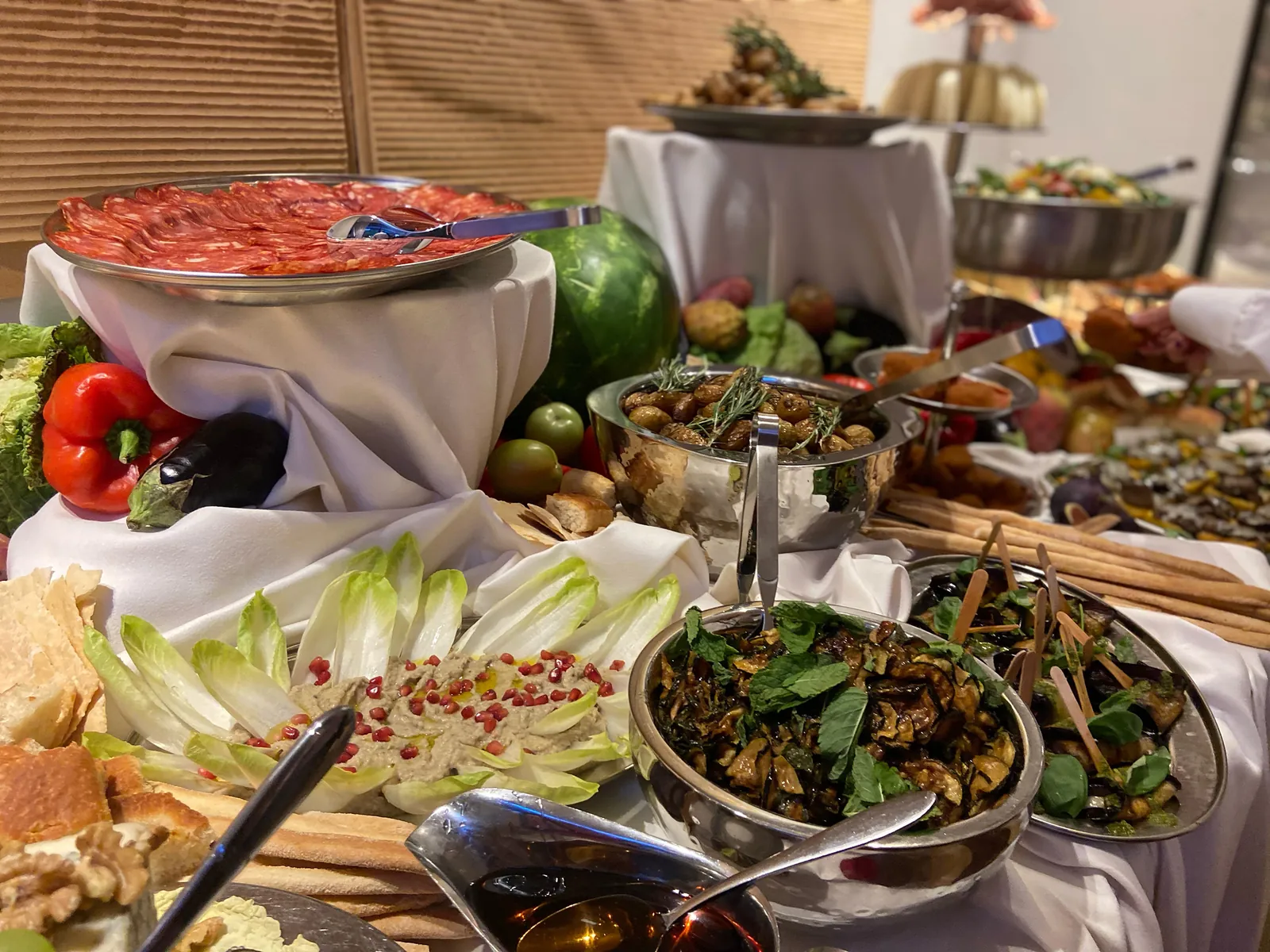 Buffet by House of Catering: charcuterie, endive with babaganoush, grilled vegetables